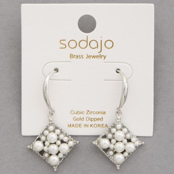 SODAJO PEARL BEAD GEO SHAPE GOLD DIPPED DANGLE EARRING