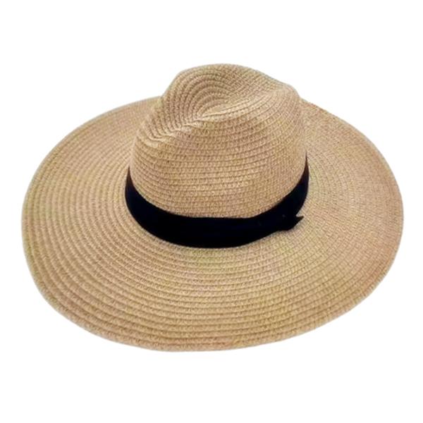 STRAW BLACK BAND PANAMA SUN HAT