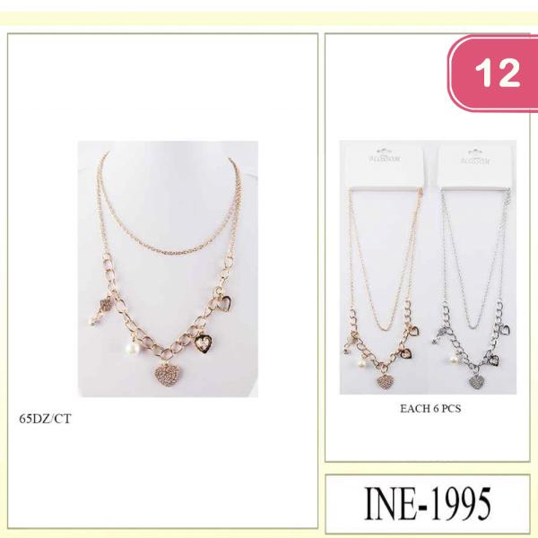 LAYERED HEART & PEARL NECKLACE (12 UNITS)