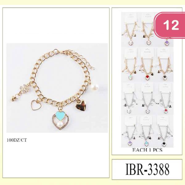 MULTI HEART CHARM CHAIN BRACELET (12 UNITS)