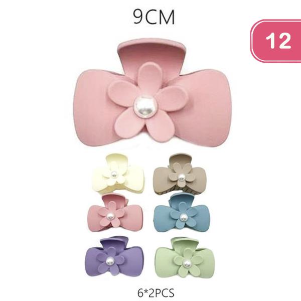 FLOWER RIBBON HAIR CLAW JAW CLIP (12 UNITS)