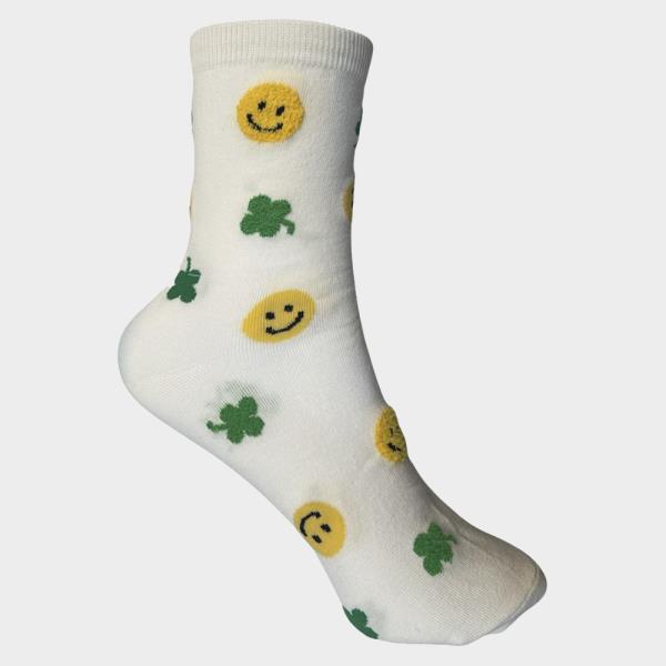 HAPPY FACE & CLOVER EMBROIDERED SOCKS