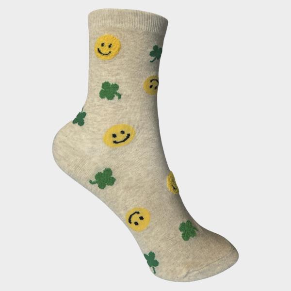 HAPPY FACE & CLOVER EMBROIDERED SOCKS