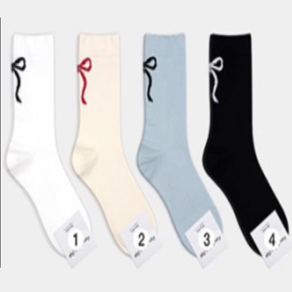 BOW EMBROIDERED CREW SOCKS 1 PAIR