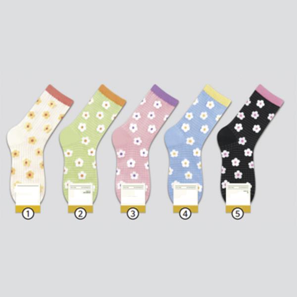 CUTE FLORAL PRINT RIBBED CREW SOCKS - 1 PAIR