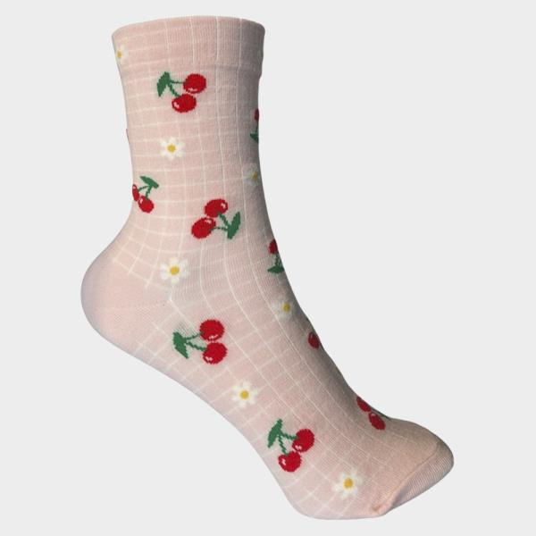 CUTE PATTERNED RIBBED CREW SOCKS - 1 PAIR