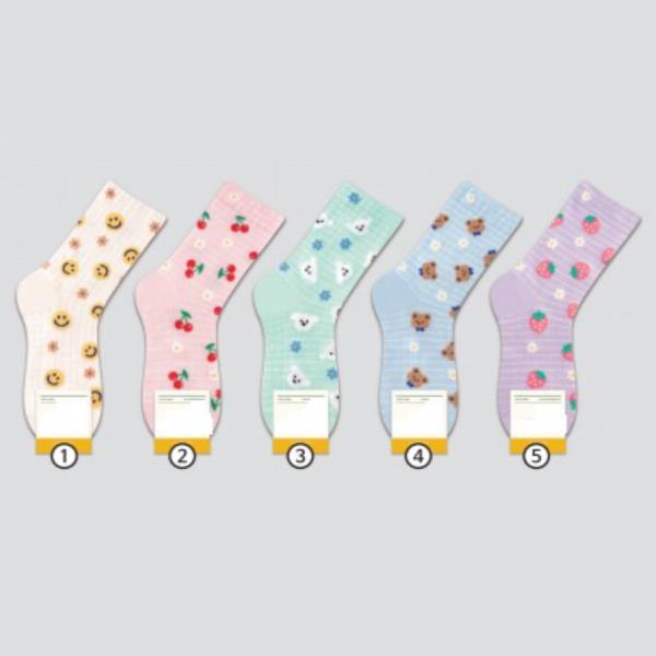 CUTE PATTERNED RIBBED CREW SOCKS - 1 PAIR