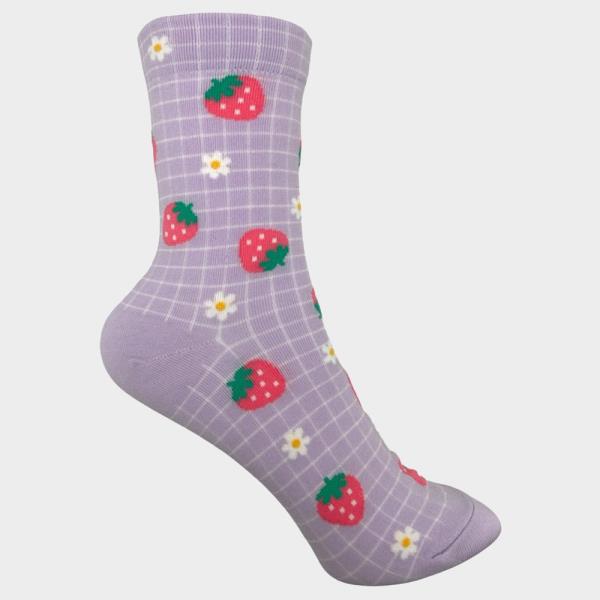 CUTE PATTERNED RIBBED CREW SOCKS - 1 PAIR