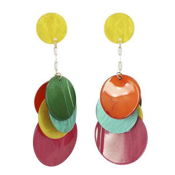 COLORFUL LAYERED DISC DROP EARRINGS