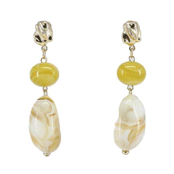 GOLD AND MARBLED ACRYLIC BEADED DROP EARRING