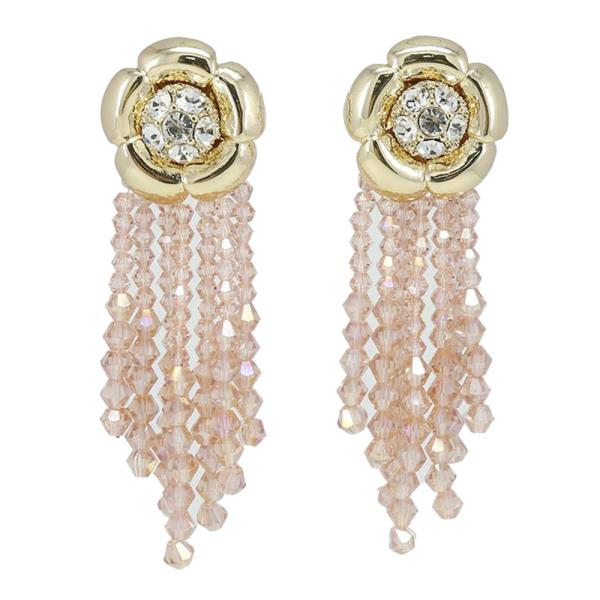 GOLD FLOWER TASSEL EARRINGS WITH PINK CRYSTAL BEADS