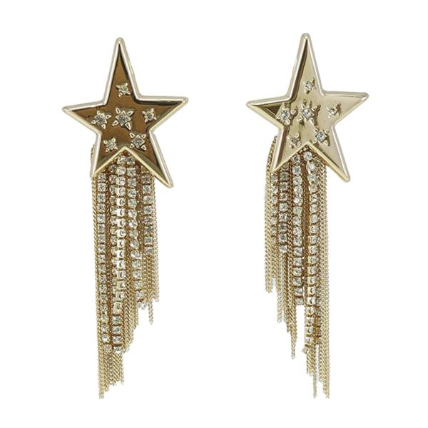 GOLD STAR TASSEL DROP EARRINGS WITH CRYSTAL EMBELLISHMENTS