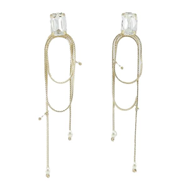 GOLD CHAIN DROP EARRINGS WITH CRYSTAL AND PEARL DETAILS