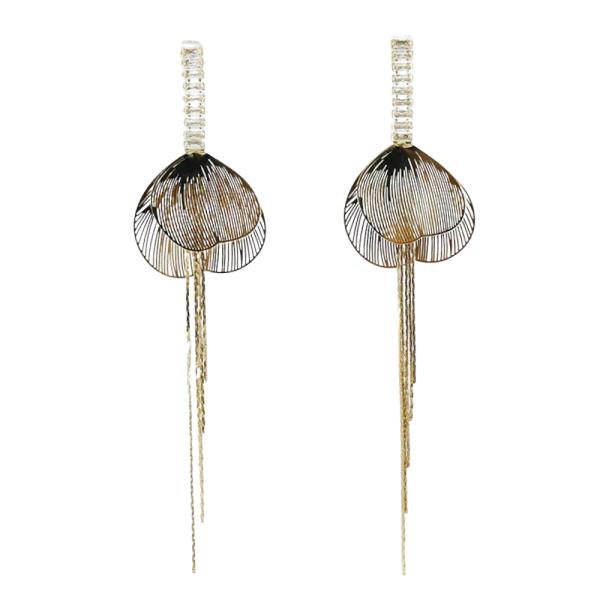 GOLD FILIGREE TASSEL DROP EARRINGS WITH CRYSTAL ACCENTS