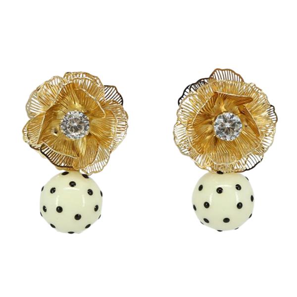 WIDE METAL FLOWER BALL DANGLE EARRING