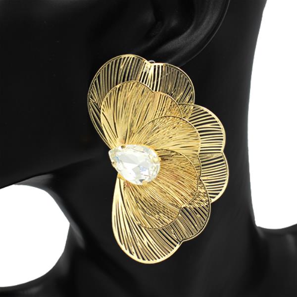 PETAL RHINESTONE METAL EARRING