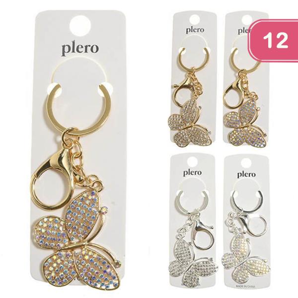 RHINESTONE BUTTERFLY KEYCHAIN (12 UNITS)