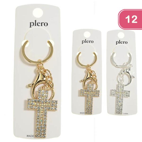 RHINESTONE CROSS KEYCHAIN (12 UNITS)