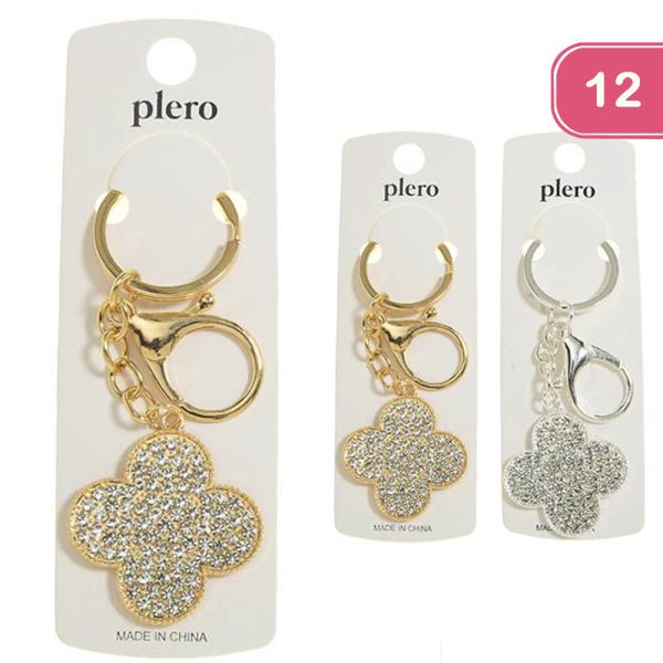 RHINESTONE CLOVER KEYCHAIN (12 UNITS)