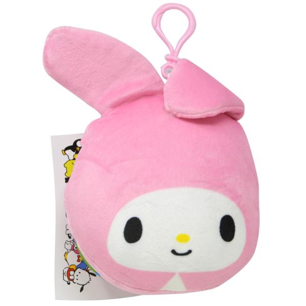 HELLO KITTY MY MELODY PINK PLUSH HEAD ZIPPER PULL