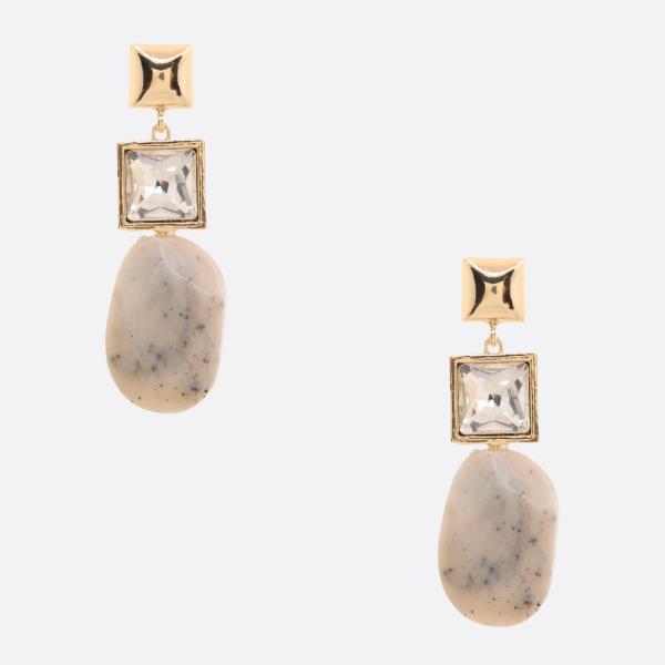 SQUARE OVAL BEAD DANGLE EARRING