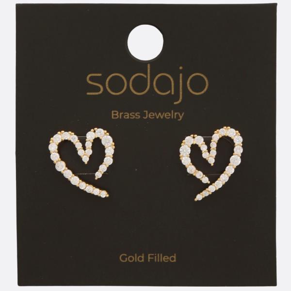 SODAJO RHINESTONE HEART GOLD FILLED EARRING