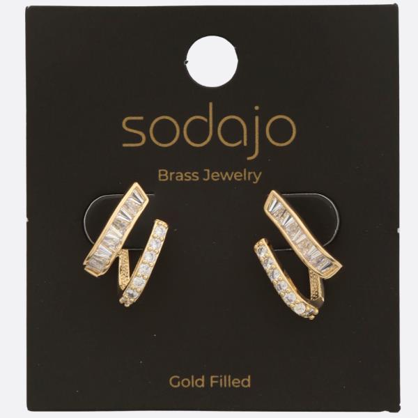 SODAJO RHINESTONE CRISS CROSS GOLD FILLED EARRING