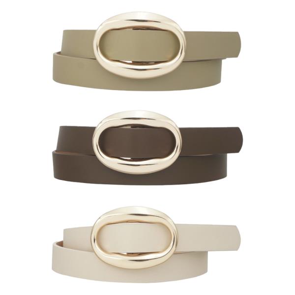 BUBBLE OVAL BUCKLE SKINNY TRIO BELT