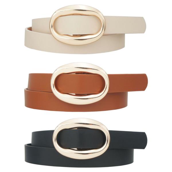 BUBBLE OVAL BUCKLE SKINNY TRIO BELT