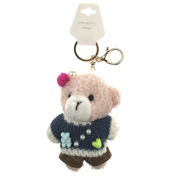 PLUSH BEAR KNIT PEARL DECOR BAG CHARM KEYCHAIN