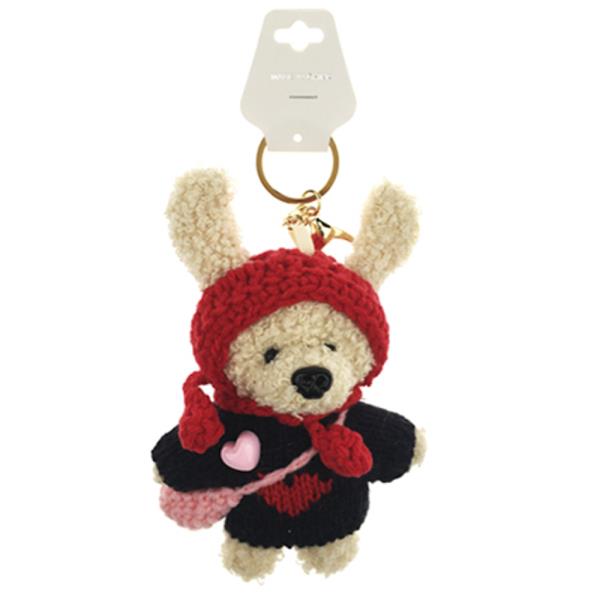 PLUSH BUNNY KNIT HOOD HEART BAG CHARM KEYCHAIN