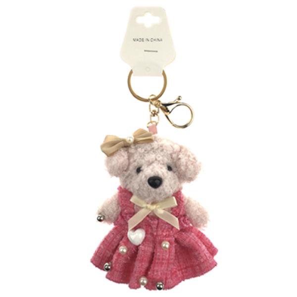 PLUSH BEAR TWEED PEARL BOW BAG CHARM KEYCHAIN