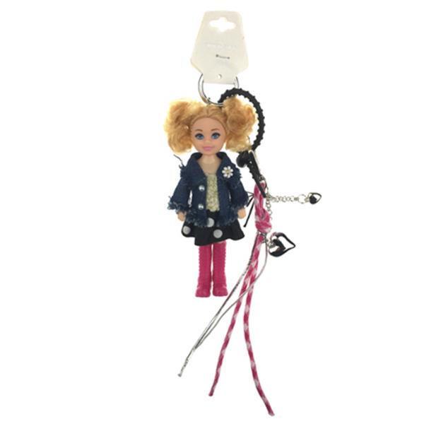 DOLL DENIM JACKET PEARL BUTTON BAG CHARM KEYCHAIN