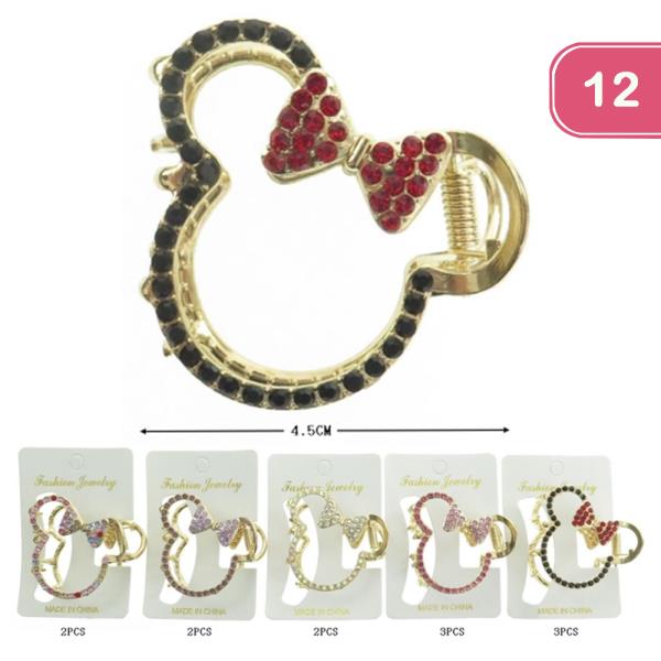 RHINESTONE RIBBON CUTE EAR HAIR CLAW JAW CLIP (12 UNITS)