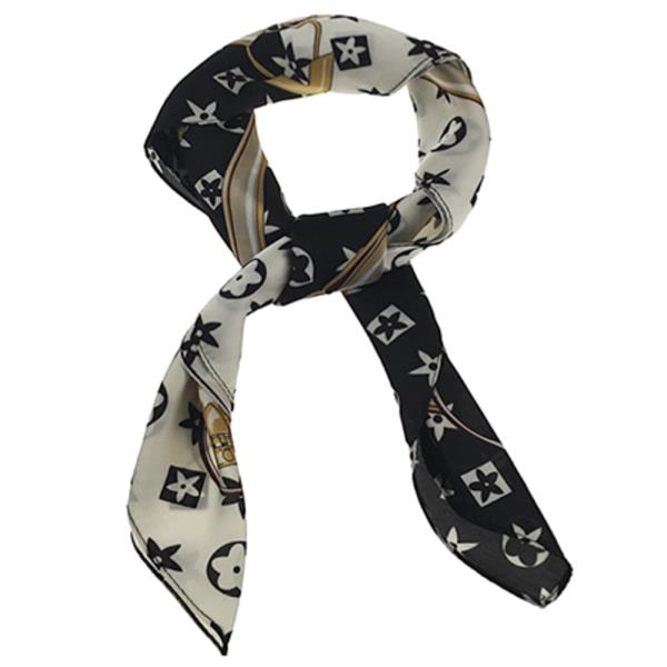 SATIN MONOGRAM CHAIN PRINT SQUARE BANDANA NECK SCARF