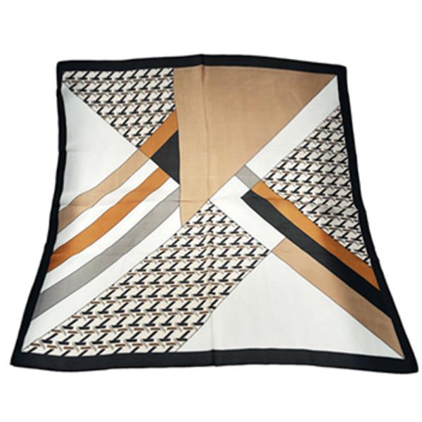 SATIN ABSTRACT GEOMETRIC PRINT SQUARE BANDANA NECK SCARF