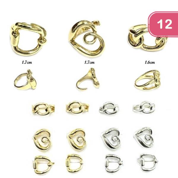 HEART AND SWIRL DESIGN RING SET (12 UNITS)