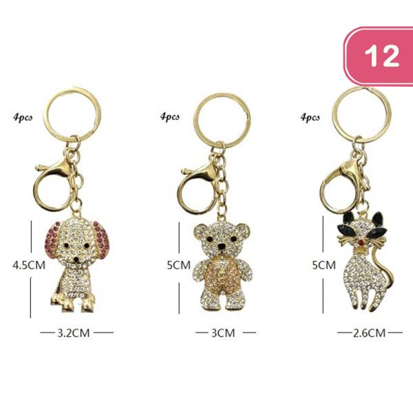 CRYSTAL BEAR DOG & CAT KEYCHAIN (12 UNITS)