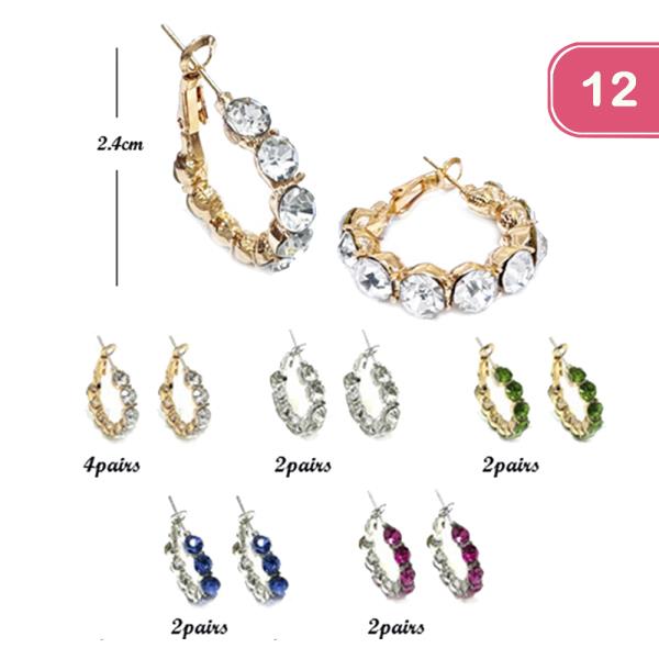 CRYSTAL EMBEDDED HOOP EARRINGS (12 UNITS)