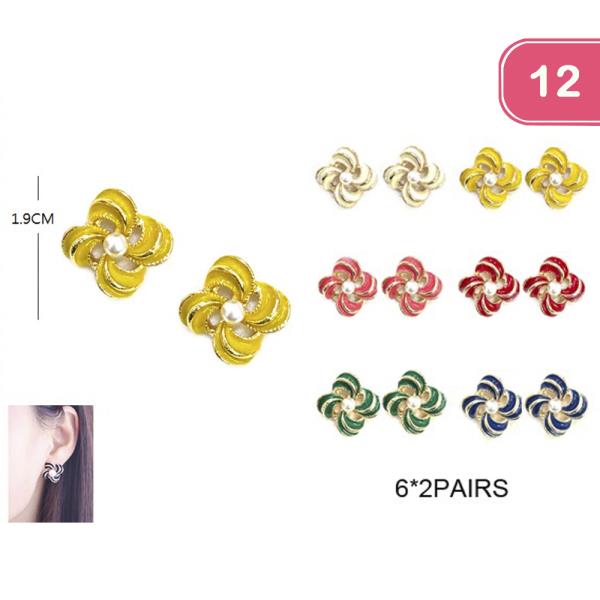 COLORFUL FLOWER PEARL STUD EARRINGS (12 UNITS)