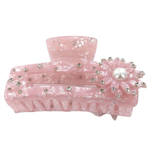 ACRYLIC FLORAL PEARL RHINESTONE HAIR CLAW