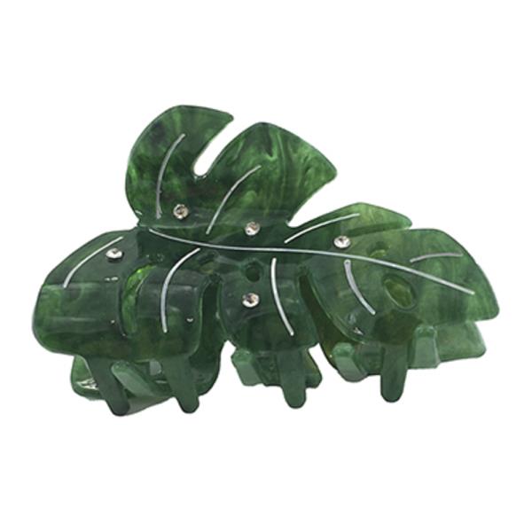 ACRYLIC MONSTERA LEAF DESIGN RHINESTONE HAIR CLAW