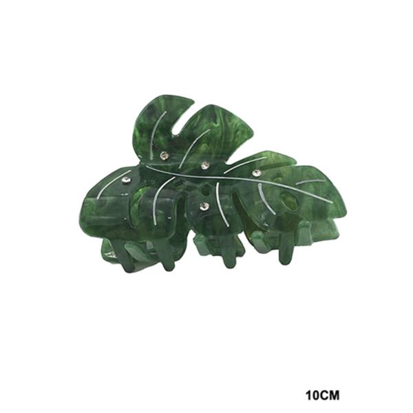 ACRYLIC MONSTERA LEAF DESIGN RHINESTONE HAIR CLAW