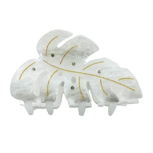 ACRYLIC MONSTERA LEAF DESIGN RHINESTONE HAIR CLAW