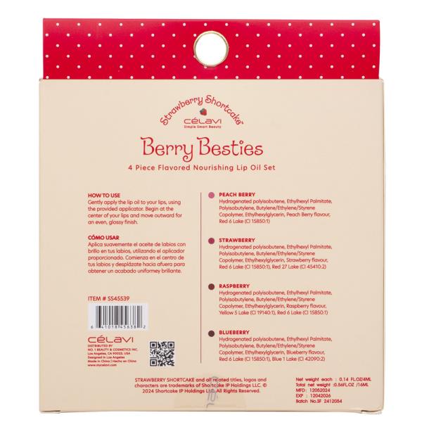 CELAVI STRAWBERRY SHORTCAKE BERRY BESTIES 4PC FLAVORED NOURISHING LIP OIL SET
