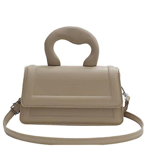 FAUX LEATHER HANDBAG RECTANGLE SCULPTED HANDLE