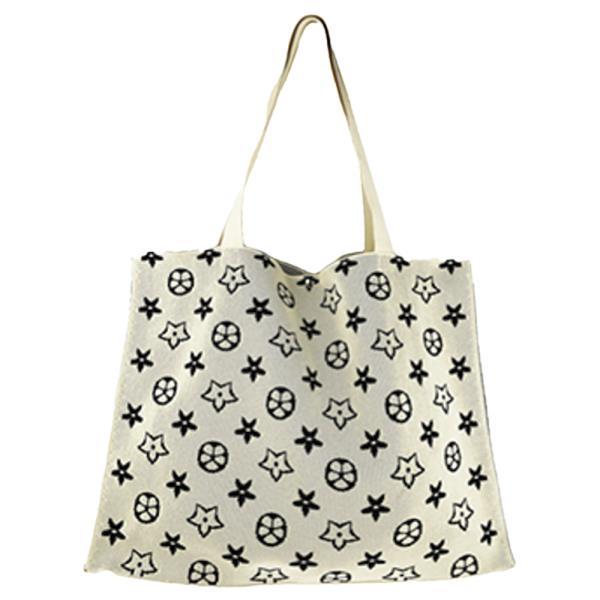 KNIT RECTANGLE STAR PATTERN TOTE BAG