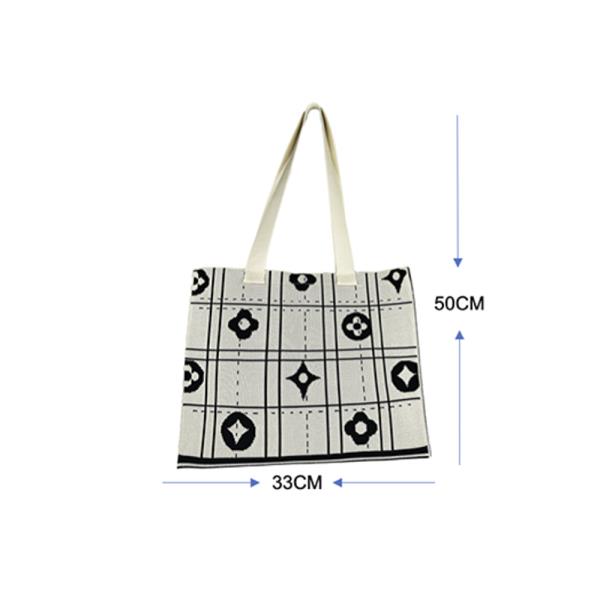 KNIT FLORAL GRID LARGE TOTE BAG