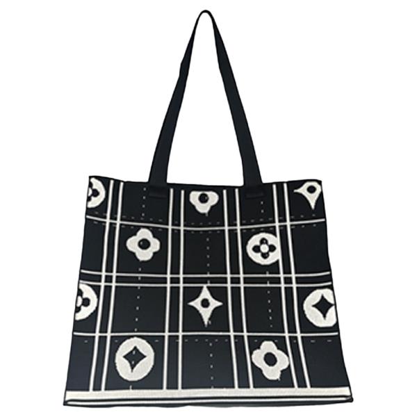 KNIT FLORAL GRID LARGE TOTE BAG