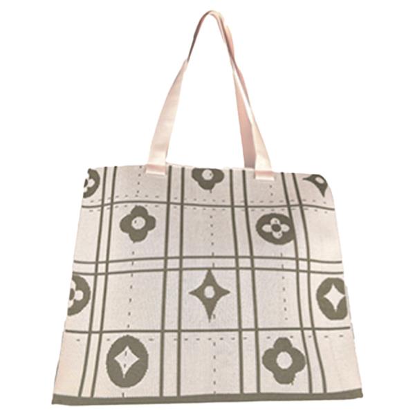 KNIT FLORAL GRID LARGE TOTE BAG